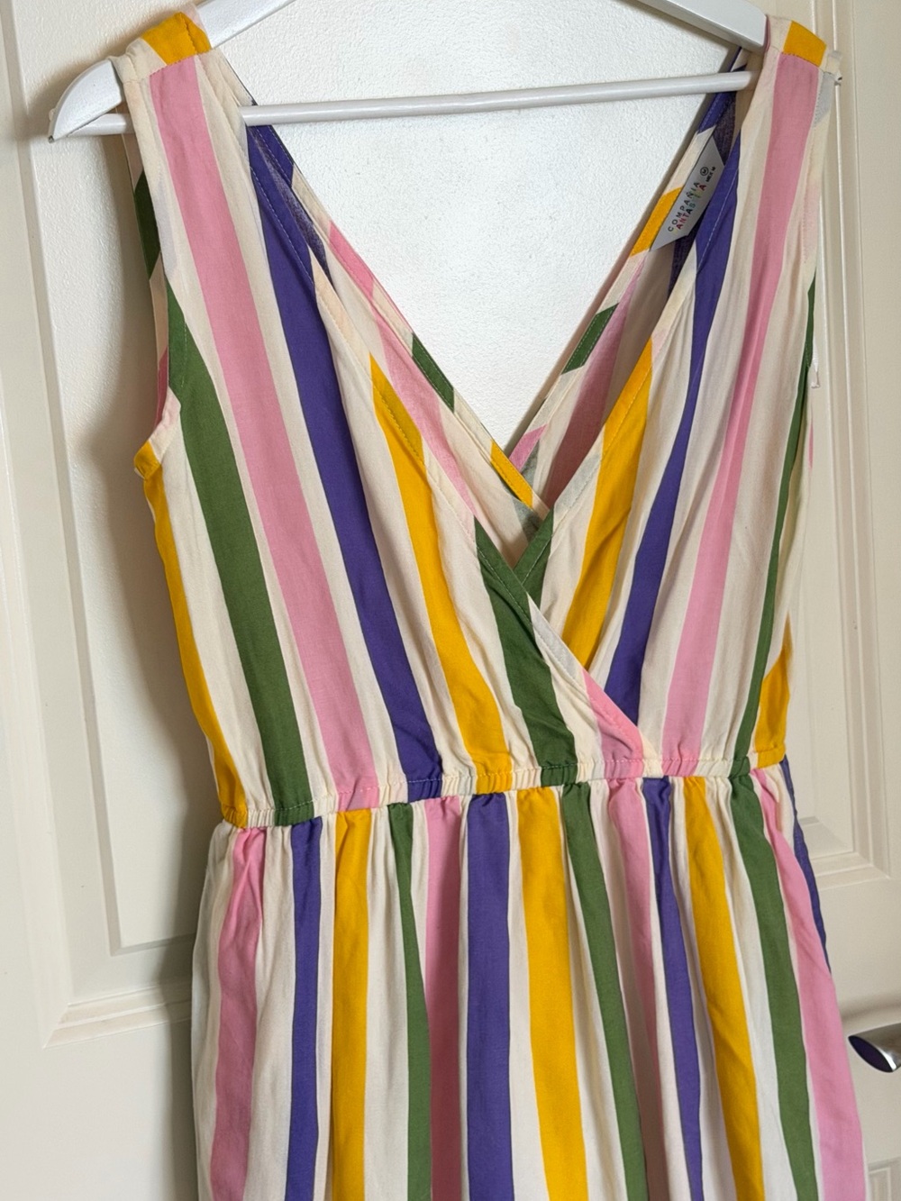 Striped V-Neck Sleeveless Viscose Summer Dress in Multi Fantastca - Picture 8 of 10